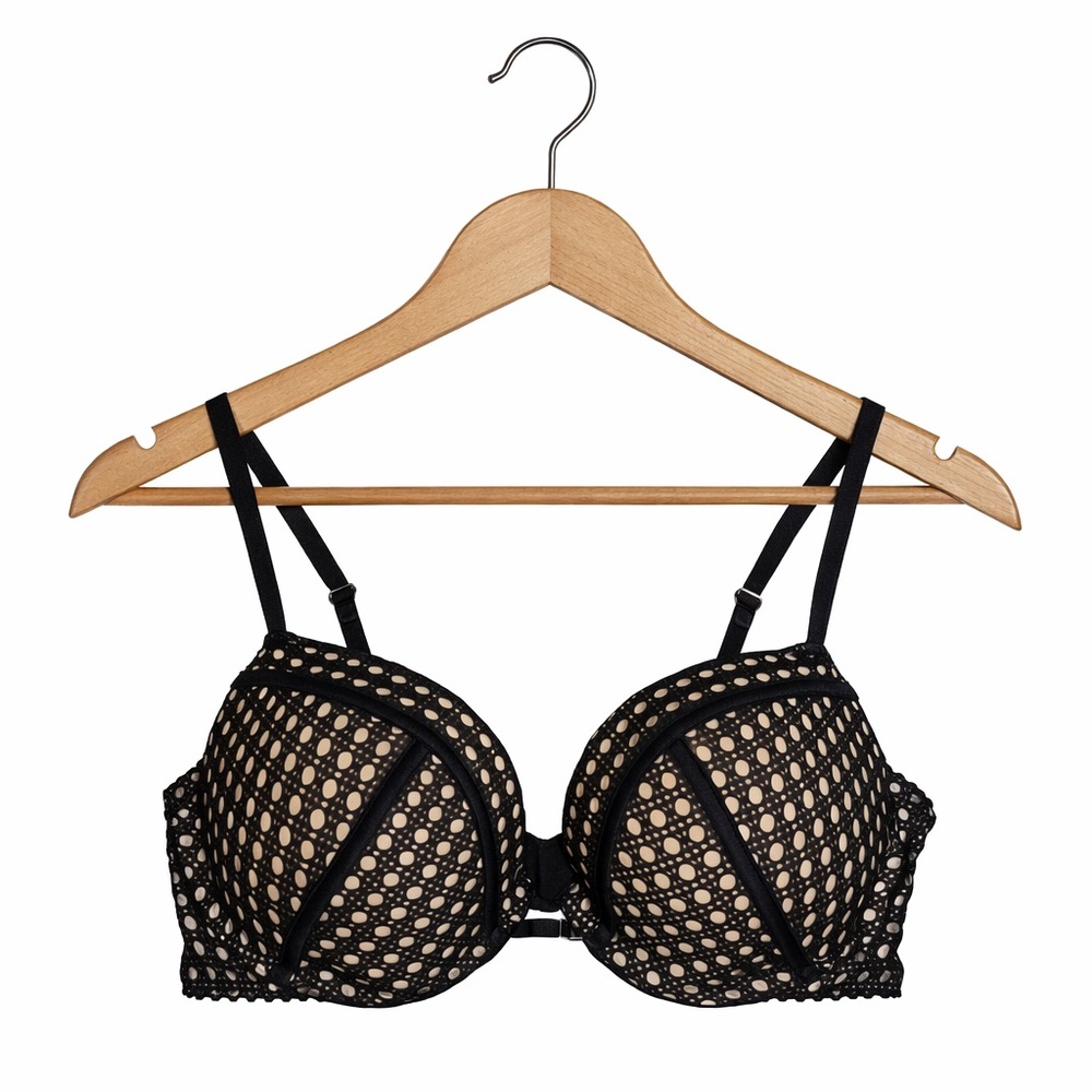 Victoria’s Secret Very Sexy Push Up Bra Black Nude Polka Dot Pinup Chic 36C